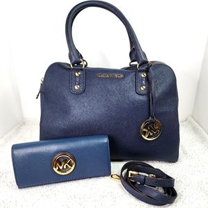 Michael Kors- Saffiano Leather, Navy Blue. Wallet Included